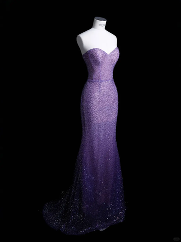 Sexy Mermaid Sweetheart Neck Purple Sequin Party Dress Evening Dress HZ1023